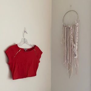 Red / Orange zip detail crop top